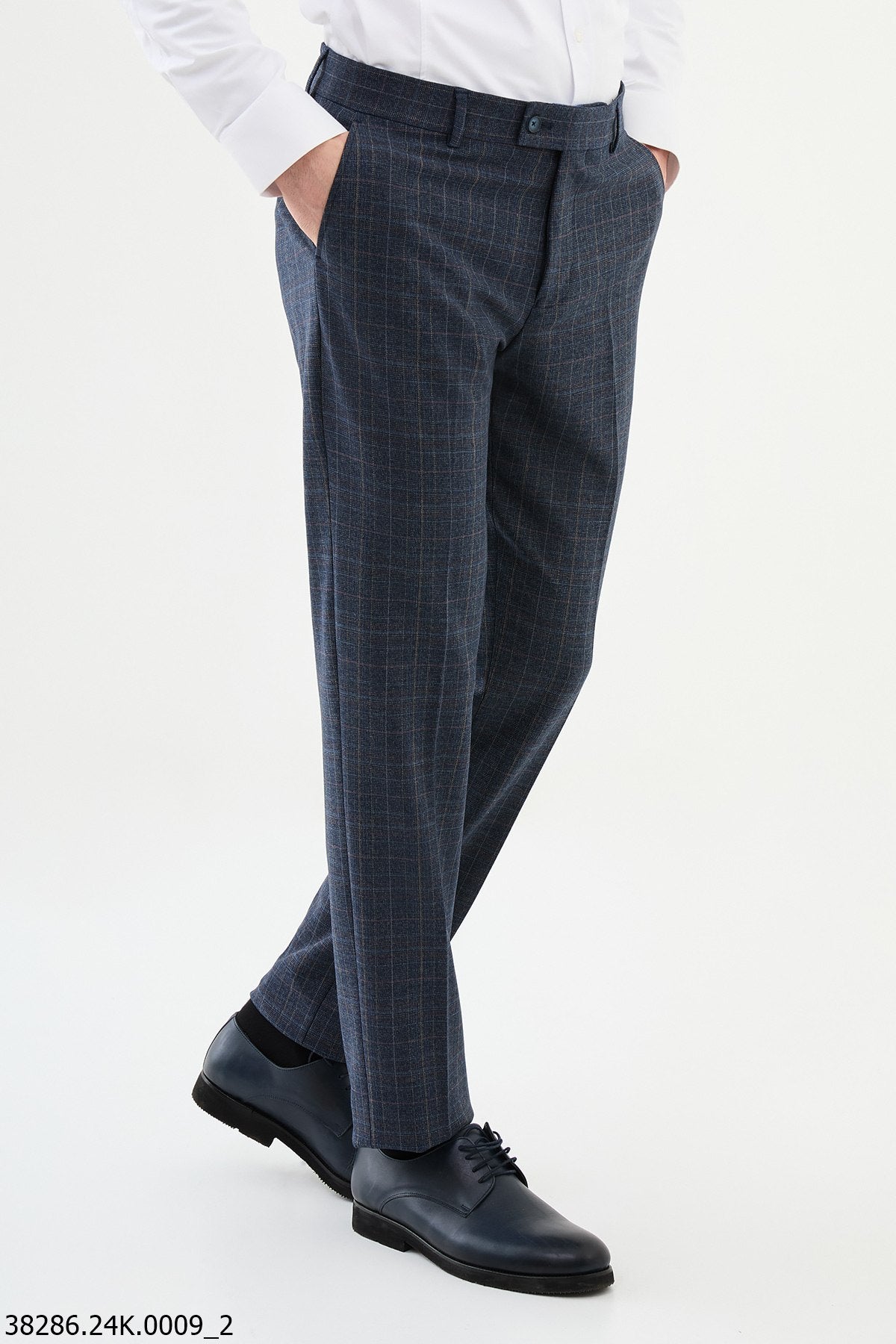 Men's Blue Checkered Formal Trousers