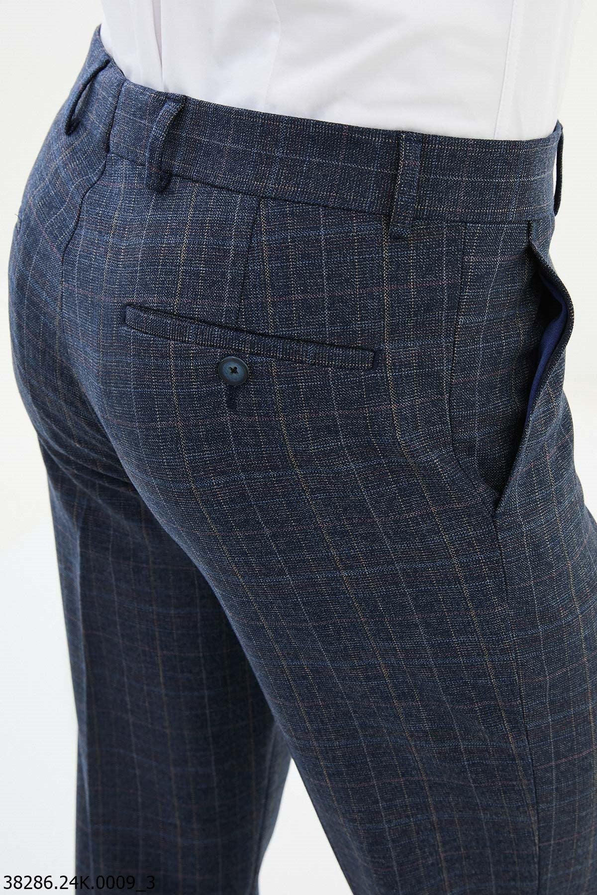 Men's Blue Checkered Formal Trousers