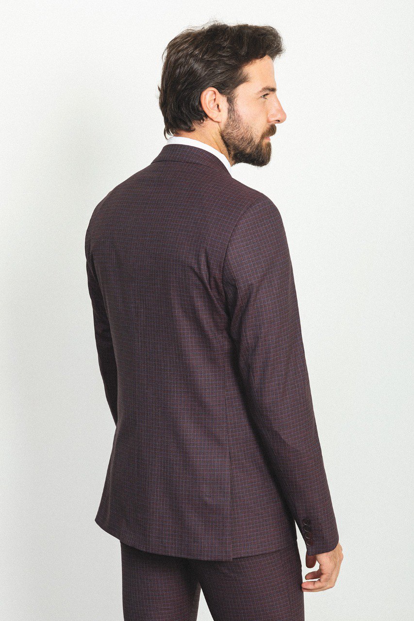 Burgundy Checkered Suit