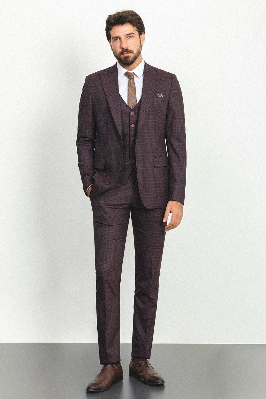 Burgundy Checkered Suit