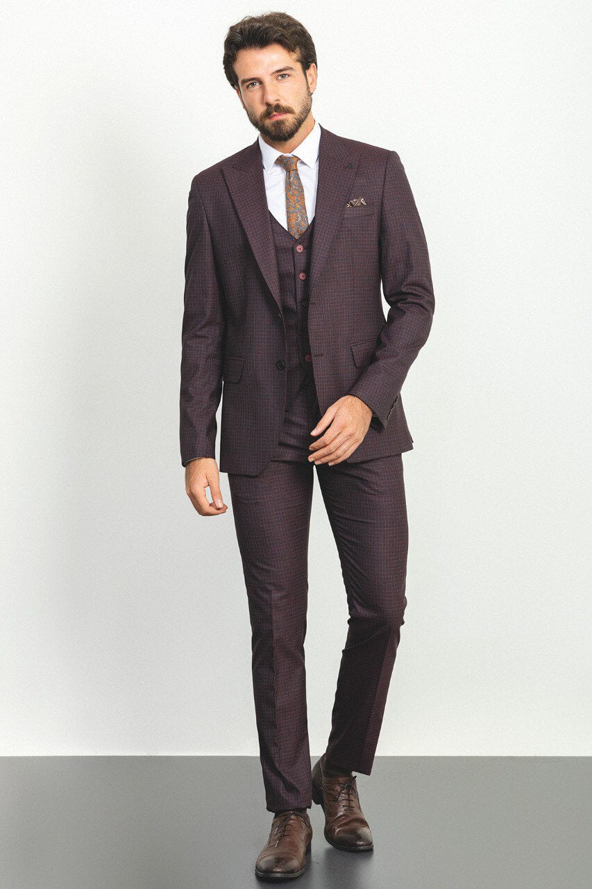 Burgundy Checkered Suit