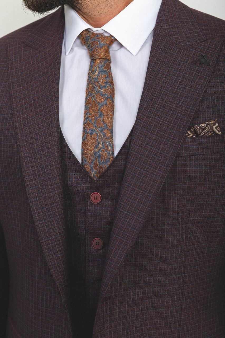 Burgundy Checkered Suit