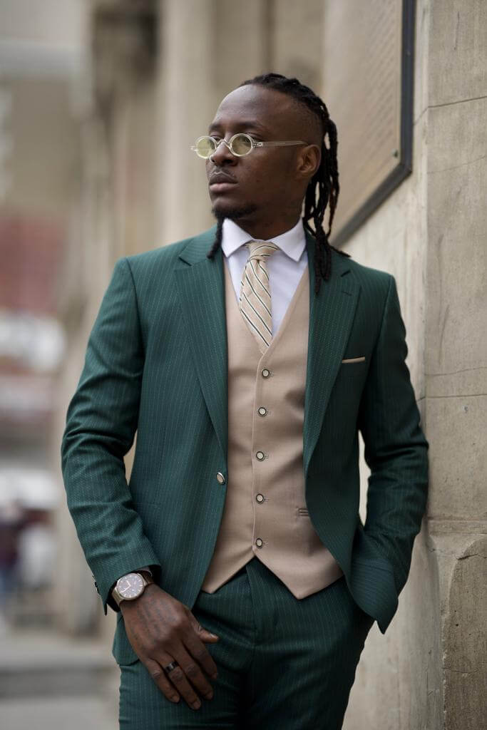 Striped Green Wool Blend Suit