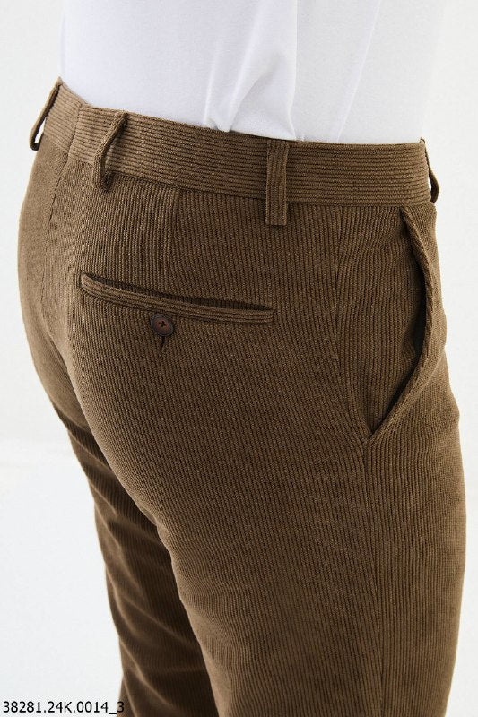 Men's Camel Slim-Fit Corduroy Trousers