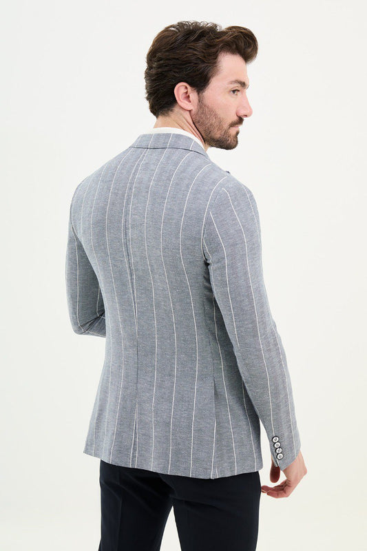 Light Blue Pinstripe Double-Breasted Blazer