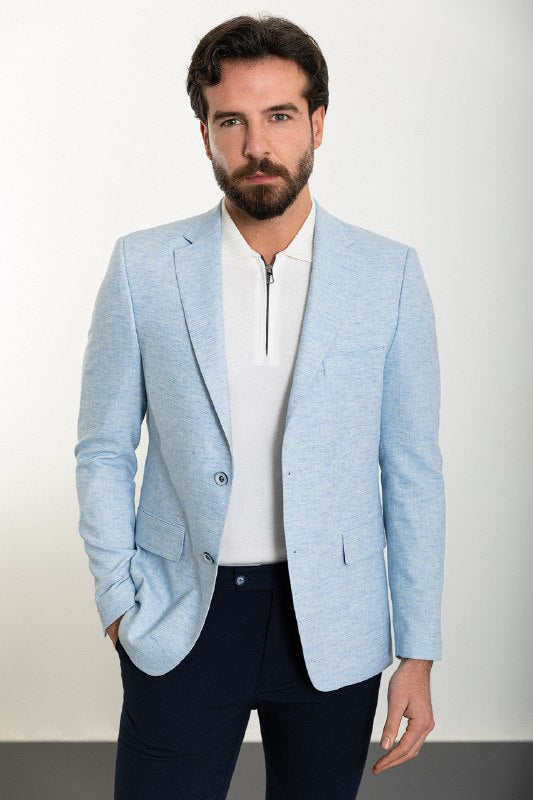 Light Blue Textured Two-Button Blazer