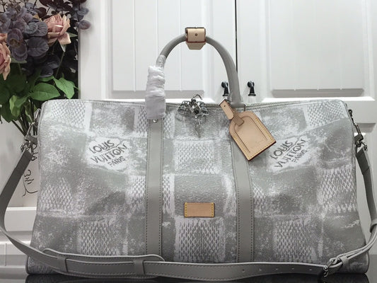 Light Grey Monochrome Travel Duffel Bag