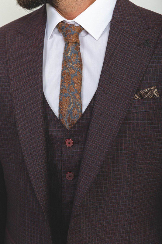 Burgundy Checkered Suit