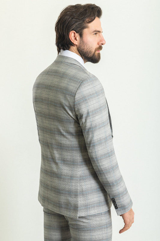 Gray Blue Patterned Suit