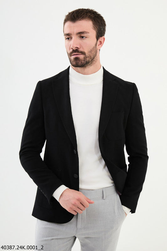 Classic Black Slim Fit Two-Button Blazer