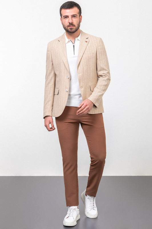 Sandstone Beige Striped Blazer