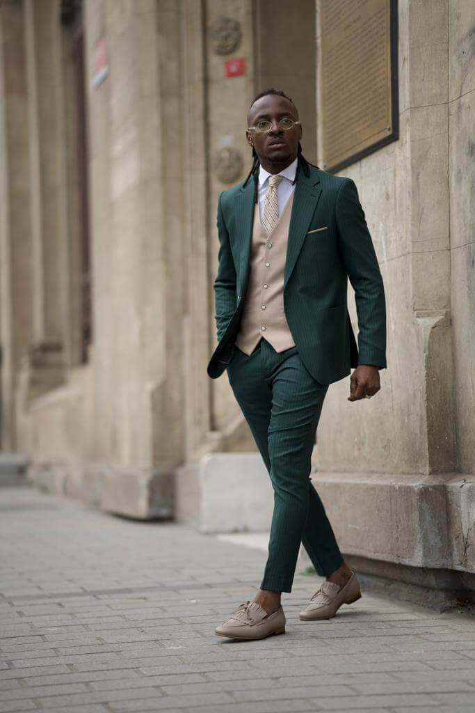 Striped Green Wool Blend Suit