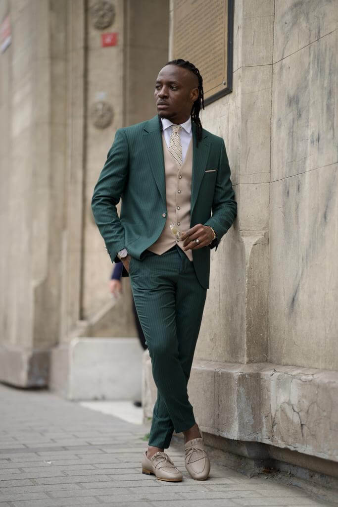 Striped Green Wool Blend Suit