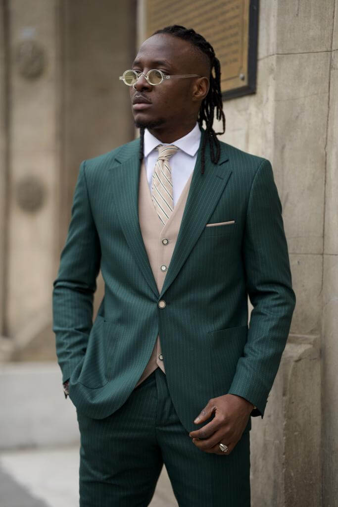 Striped Green Wool Blend Suit