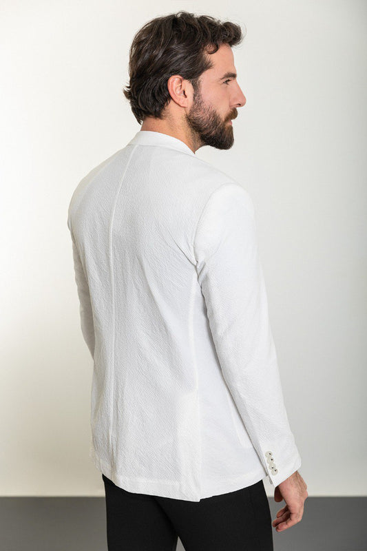 White textured two-button blazer